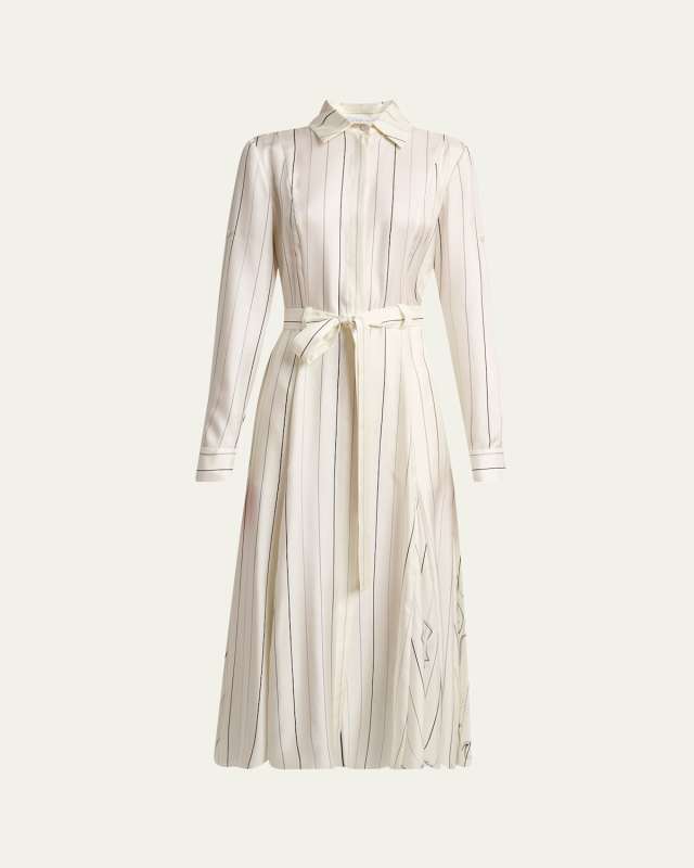 Galway Striped Silk Belted Midi Shirtdress
